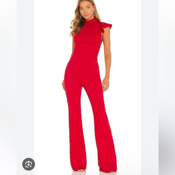Amanda Uprichard Large Davina Jumpsuit Wide Leg Red Flutter Sleeveless - Picture 1 of 16